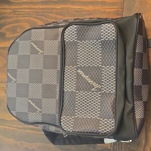 FAUX LEATHER Black and Gray Checkered Men's Backpack